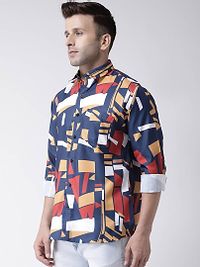 Stylish Navy Blue Printed Cotton Blend Slim Fit Casual Shirt For Men-thumb1