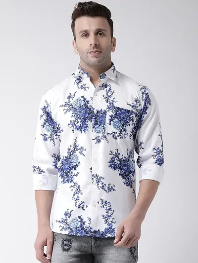 Men's Slim Fit Cotton Blend Floral Printed Casual Shirts