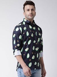 Stylish Navy Blue Printed Cotton Blend Slim Fit Casual Shirt For Men-thumb2