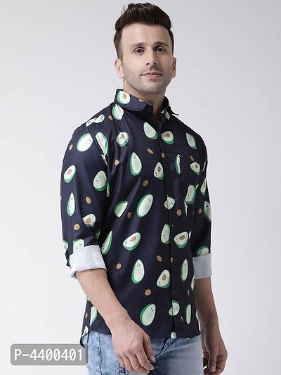 Stylish Navy Blue Printed Cotton Blend Slim Fit Casual Shirt For Men-thumb3