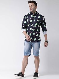 Stylish Navy Blue Printed Cotton Blend Slim Fit Casual Shirt For Men-thumb3