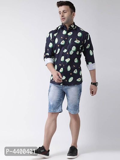 Stylish Navy Blue Printed Cotton Blend Slim Fit Casual Shirt For Men-thumb4
