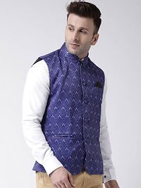 Elite Blue Polyester Viscose Printed Ethnic Waistcoat For Men-thumb2