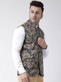 Elite Multicoloured Polyester Viscose Printed Ethnic Waistcoat For Men-thumb2