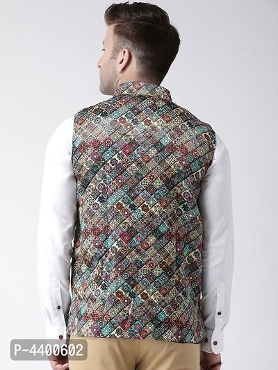 Elite Multicoloured Polyester Viscose Printed Ethnic Waistcoat For Men-thumb5