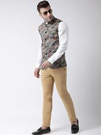 Elite Multicoloured Polyester Viscose Printed Ethnic Waistcoat For Men-thumb3