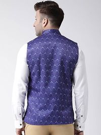 Elite Blue Polyester Viscose Printed Ethnic Waistcoat For Men-thumb4