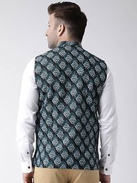Elite Black Polyester Viscose Printed Ethnic Waistcoat For Men-thumb4