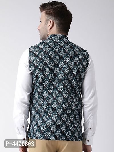 Elite Black Polyester Viscose Printed Ethnic Waistcoat For Men-thumb5