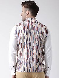 Elite Beige Polyester Viscose Printed Ethnic Waistcoat For Men-thumb4