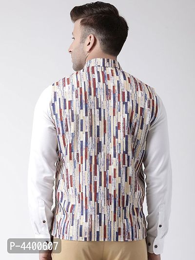 Elite Beige Polyester Viscose Printed Ethnic Waistcoat For Men-thumb5