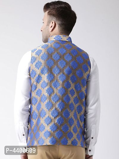 Elite Golden Polyester Viscose Printed Ethnic Waistcoat For Men-thumb5