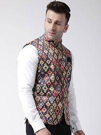 Elite Brown Polyester Viscose Printed Ethnic Waistcoat For Men-thumb2