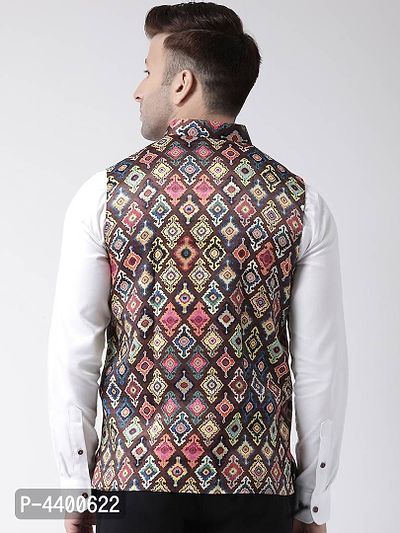 Elite Brown Polyester Viscose Printed Ethnic Waistcoat For Men-thumb5