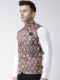 Elite Brown Polyester Viscose Printed Ethnic Waistcoat For Men-thumb1