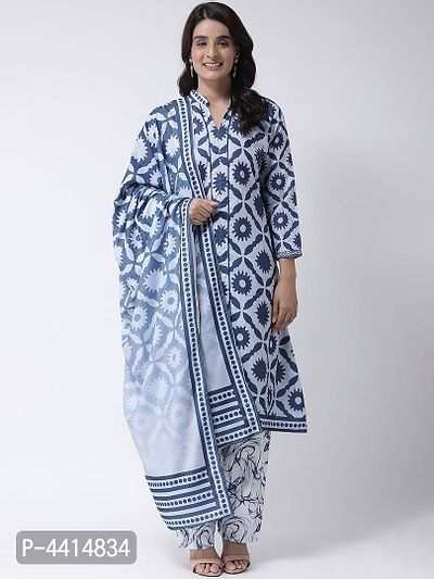 Women's Printed A-Line Blue Rayon Kurta , Bottom and Dupatta Set