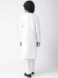 Stylish Silk White Solid Kurta With Pyjama Set For Boys-thumb2
