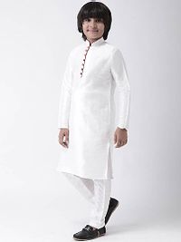 Stylish Silk White Solid Kurta With Pyjama Set For Boys-thumb1