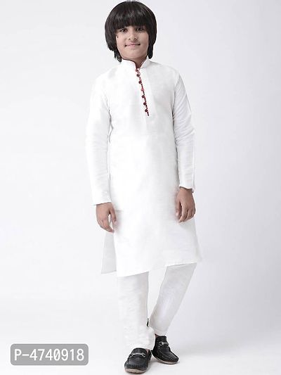 Stylish Silk White Solid Kurta With Pyjama Set For Boys-thumb0