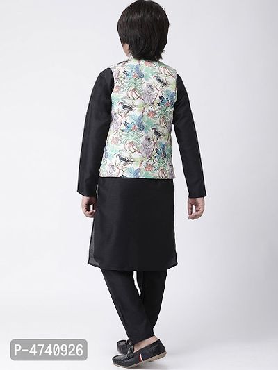 Stylish Viscose Black Solid Full Sleeves Kurta With Pyjama With Printed Jacket Set For Boys-thumb3