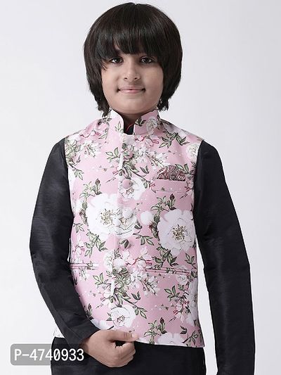 Stylish Polyester Blend Pink Printed Nehru Jacket For Boys