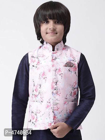 Stylish Polyester Blend Pink Printed Nehru Jacket For Boys