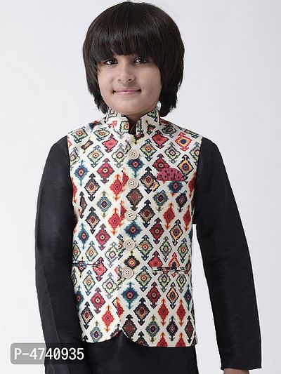 Stylish Polyester Blend Multicoloured Printed Nehru Jacket For Boys