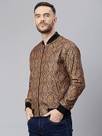 Stylish Polyester Viscose Brown Printed Long Sleeves Jacket For Men-thumb2