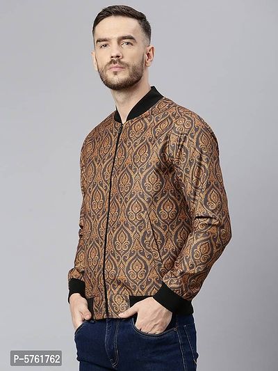 Stylish Polyester Viscose Brown Printed Long Sleeves Jacket For Men-thumb3