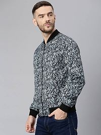 Stylish Polyester Viscose Grey Printed Long Sleeves Jacket For Men-thumb2