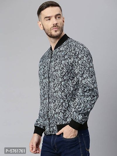 Stylish Polyester Viscose Grey Printed Long Sleeves Jacket For Men-thumb3