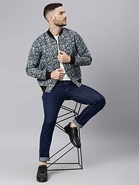Stylish Polyester Viscose Grey Printed Long Sleeves Jacket For Men-thumb4