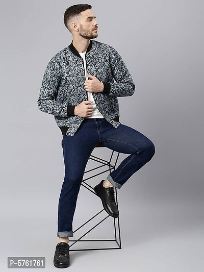 Stylish Polyester Viscose Grey Printed Long Sleeves Jacket For Men-thumb5