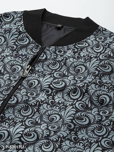 Stylish Polyester Viscose Grey Printed Long Sleeves Jacket For Men-thumb2