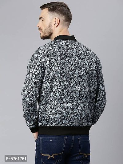 Stylish Polyester Viscose Grey Printed Long Sleeves Jacket For Men-thumb4