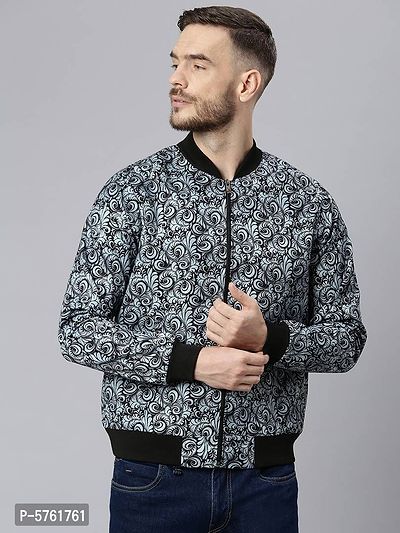 Stylish Polyester Viscose Grey Printed Long Sleeves Jacket For Men-thumb0