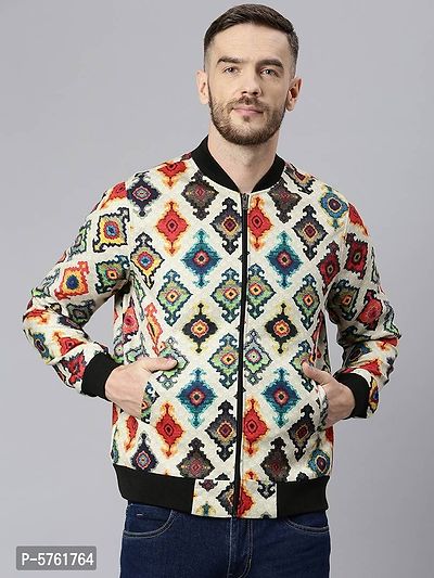 Stylish Polyester Viscose Multicoloured Printed Long Sleeves Jacket For Men