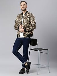 Stylish Polyester Viscose Brown Printed Long Sleeves Jacket For Men-thumb4