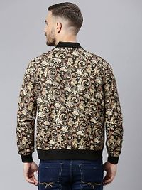 Stylish Polyester Viscose Brown Printed Long Sleeves Jacket For Men-thumb3