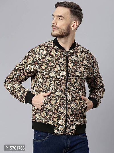 Stylish Polyester Viscose Brown Printed Long Sleeves Jacket For Men-thumb0