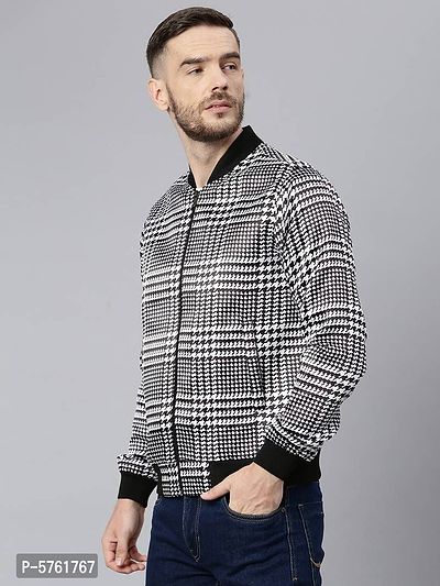 Stylish Polyester Viscose White Checked Long Sleeves Jacket For Men-thumb3