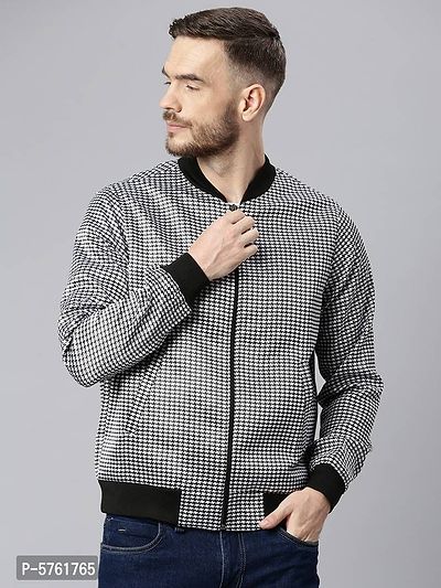 Stylish Polyester Viscose White Checked Long Sleeves Jacket For Men