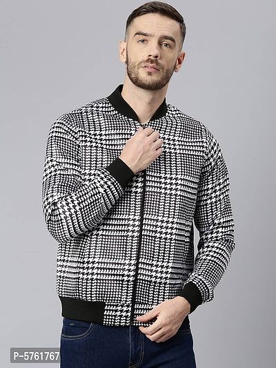 Stylish Polyester Viscose White Checked Long Sleeves Jacket For Men