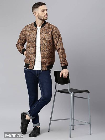 Stylish Polyester Viscose Brown Printed Long Sleeves Jacket For Men-thumb5