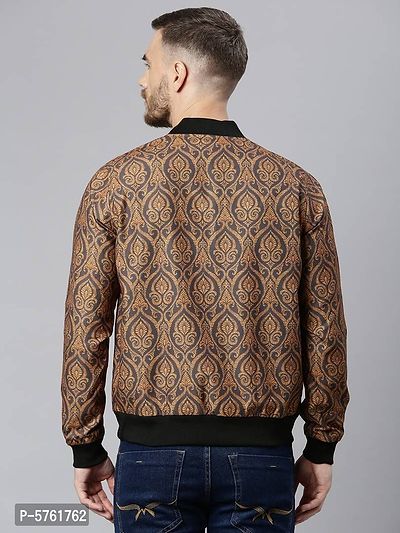 Stylish Polyester Viscose Brown Printed Long Sleeves Jacket For Men-thumb4