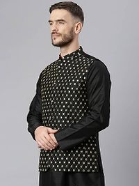 Elite Black Polyester Viscose Embroidered Nehru Jackets For Men-thumb2