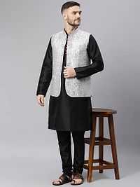 Elite Grey Polyester Viscose Embroidered Nehru Jackets For Men-thumb4