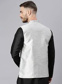 Elite Grey Polyester Viscose Embroidered Nehru Jackets For Men-thumb3