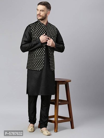 Elite Black Polyester Viscose Embroidered Nehru Jackets For Men-thumb5