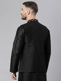 Elite Black Polyester Viscose Embroidered Nehru Jackets For Men-thumb3